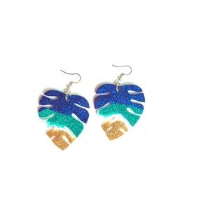 Monstera leaf glitter earrings, handmade